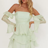 Giavana Off-Shoulder Layered Mini Dress Sage