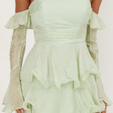 Giavana Off-Shoulder Layered Mini Dress Sage