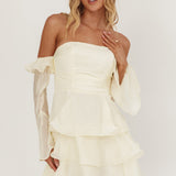 Giavana Off-Shoulder Layered Mini Dress Cream