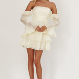 Giavana Off-Shoulder Layered Mini Dress Cream