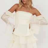Giavana Off-Shoulder Layered Mini Dress Cream