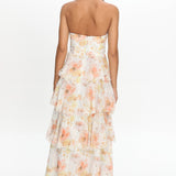 Giavana Strapless Layered Midi Dress Floral Beige