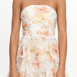 Giavana Strapless Layered Midi Dress Floral Beige