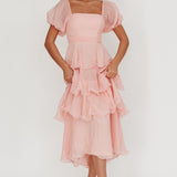 Giavana Puff Sleeve Layered Maxi Dress Baby Pink
