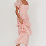 Giavana Puff Sleeve Layered Maxi Dress Baby Pink