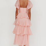 Giavana Puff Sleeve Layered Maxi Dress Baby Pink