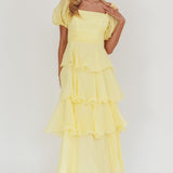 Giavana Puff Sleeve Layered Maxi Dress Lemon