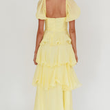 Giavana Puff Sleeve Layered Maxi Dress Lemon