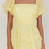 Giavana Puff Sleeve Layered Maxi Dress Lemon
