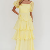 Giavana Puff Sleeve Layered Maxi Dress Lemon