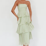 Giavana Strapless Layered Midi Dress Sage
