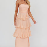 Giavana Strapless Layered Ruffles Midi Dress Blush