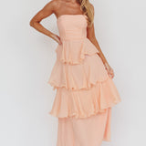 Giavana Strapless Layered Ruffles Midi Dress Blush