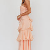 Giavana Strapless Layered Ruffles Midi Dress Blush
