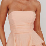 Giavana Strapless Layered Ruffles Midi Dress Blush
