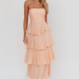 Giavana Strapless Layered Ruffles Midi Dress Blush