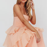 Giavana Strapless Layered Ruffles Midi Dress Blush