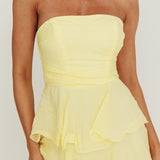 Giavana Strapless Layered Ruffles Midi Dress Lemon
