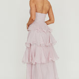 Giavana Strapless Layered Ruffles Midi Dress Lilac