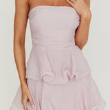 Giavana Strapless Layered Ruffles Midi Dress Lilac