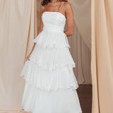 Giavana Strapless Layered Midi Dress Off White