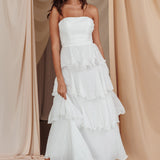 Giavana Strapless Layered Midi Dress Off White