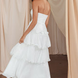 Giavana Strapless Layered Midi Dress Off White