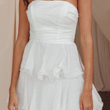 Giavana Strapless Layered Midi Dress Off White