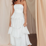 Giavana Strapless Layered Midi Dress Off White