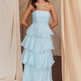 Giavana Strapless Layered Midi Dress Pale Blue