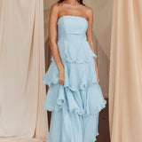 Giavana Strapless Layered Midi Dress Pale Blue