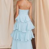 Giavana Strapless Layered Midi Dress Pale Blue