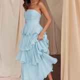 Giavana Strapless Layered Midi Dress Pale Blue