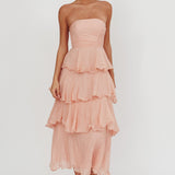 Giavana Strapless Layered Midi Dress Peach