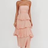 Giavana Strapless Layered Midi Dress Peach