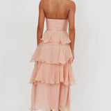 Giavana Strapless Layered Midi Dress Peach