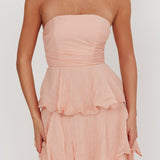 Giavana Strapless Layered Midi Dress Peach