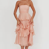 Giavana Strapless Layered Midi Dress Peach
