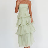 Giavana Strapless Layered Midi Dress Sage