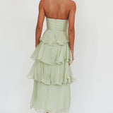 Giavana Strapless Layered Midi Dress Sage
