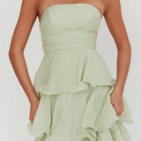 Giavana Strapless Layered Midi Dress Sage