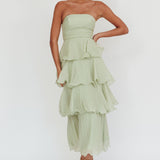 Giavana Strapless Layered Midi Dress Sage