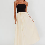 Princess Strapless Contrast Maxi Dress Black/Beige