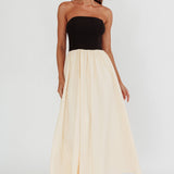 Princess Strapless Contrast Maxi Dress Black/Beige
