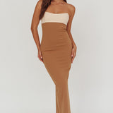 Regent Strapless Maxi Dress Contrast Camel
