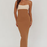 Regent Strapless Maxi Dress Contrast Camel