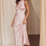Fluttering Hearts Cowl Neck Sleeveless Midi Dress Blush