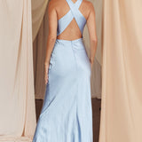 Moonlight Mirage Criss-Cross Back Maxi Dress Blue