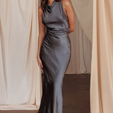 Moonlight Mirage Criss-Cross Back Maxi Dress Charcoal