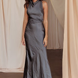 Moonlight Mirage Criss-Cross Back Maxi Dress Charcoal